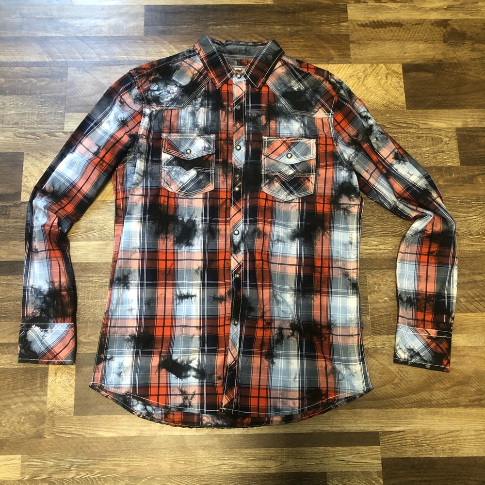 Buckle Plaid Shirt Men Size Medium